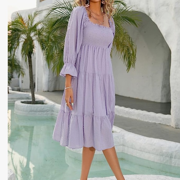 Gorgeous puff sleeve purple midi dress - Picture 9 of 9